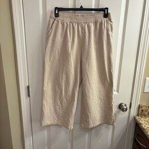 Amazon Ecupper Beige Cropped Wide Leg 100% Cotton Pants XXL